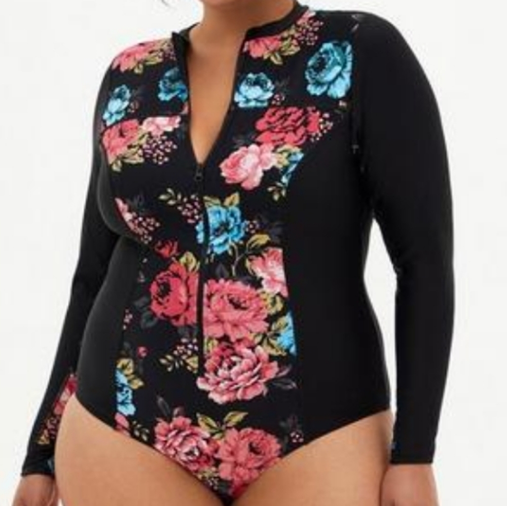 Torrid Black Floral One Piece Swimsuit